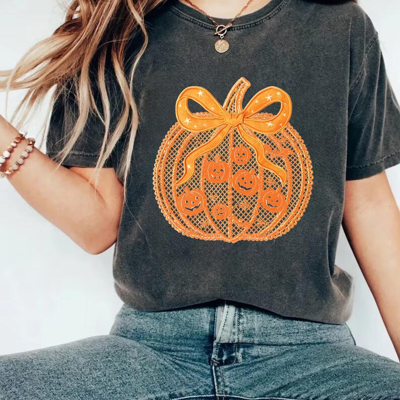 Black Lace Pumpkin Short Sleeve T-Shirt