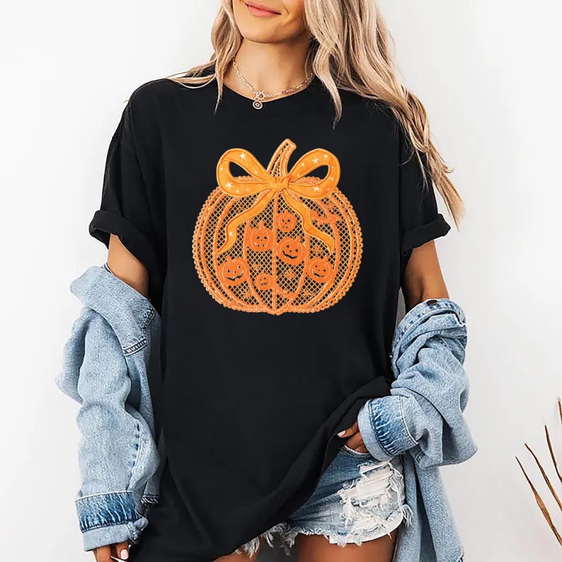 Black Lace Pumpkin Short Sleeve T-Shirt