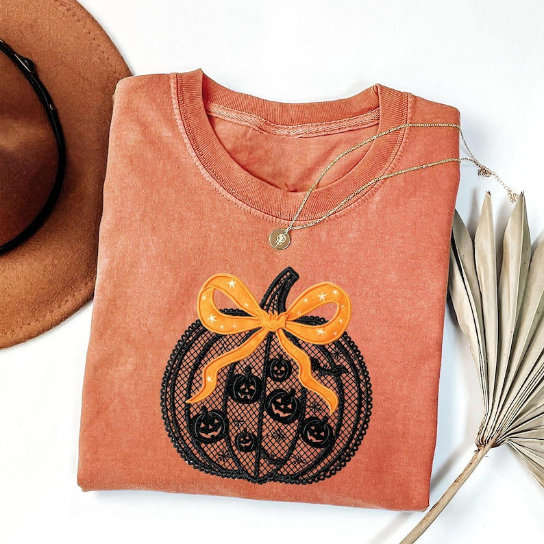 Black Lace Pumpkin Short Sleeve T-Shirt