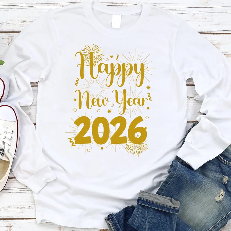 Happy New Year Long Sleeve T-Shirt, New Year Eve Party Unisex Long Sleeve Shirt, 2026 Happy New Year Shirt For Kids, 2026 New Year Shirt