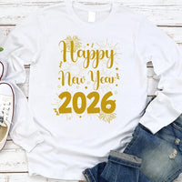 Happy New Year Long Sleeve T-Shirt, New Year Eve Party Unisex Long Sleeve Shirt, 2026 Happy New Year Shirt For Kids, 2026 New Year Shirt