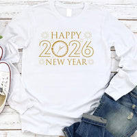 Happy New Year Long Sleeve T-Shirt, New Year Eve Party Unisex Long Sleeve Shirt, 2026 Happy New Year Shirt For Kids, 2026 New Year Shirt