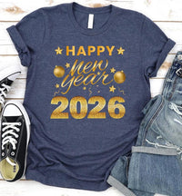 Happy New Year T-Shirt For Men, New Years Eve Party Women V Neck Shirt, 2026 Happy New Year Shirt For Kids, Unisex 2026 New Years Eve Shirt
