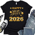 Happy New Year T-Shirt For Men, New Years Eve Party Women V Neck Shirt, 2026 Happy New Year Shirt For Kids, Unisex 2026 New Years Eve Shirt