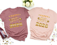 Happy New Year T-Shirt For Men, New Years Eve Party Women V Neck Shirt, 2026 Happy New Year Shirt For Kids, Unisex 2026 New Years Eve Shirt