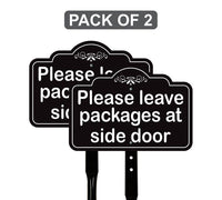 2 Pack Please Leave Packages at Side Door Yard Sign with 16" Stake, Aluminum Delivery Instruction Sign, Outdoor Parcel Drop Off Lawn Sign