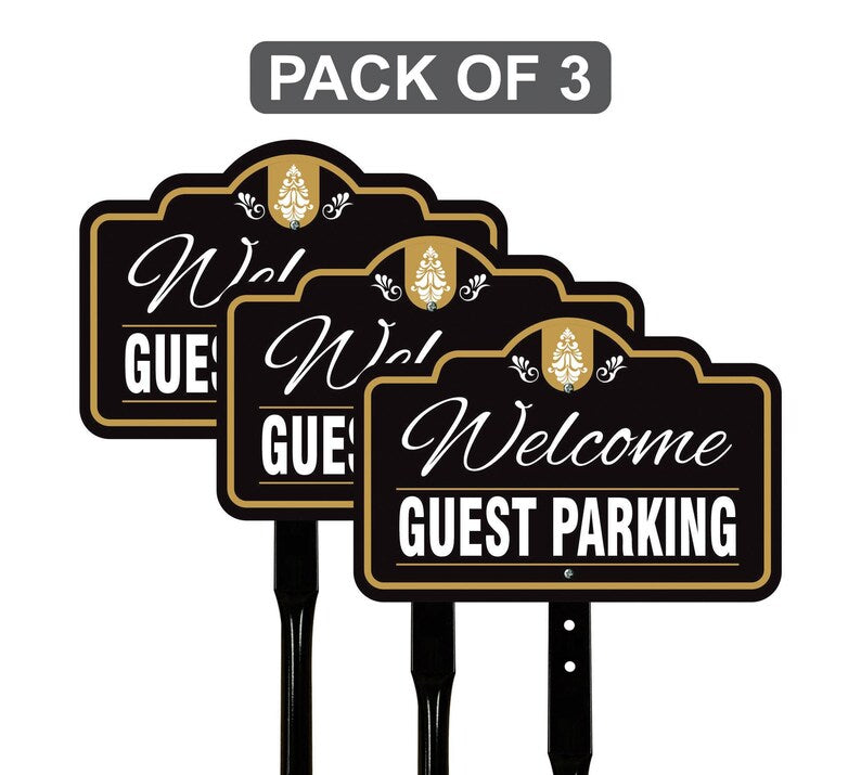 3 Pack Guest Parking Only Yard Sign with 16" Stake, Rust-Free Aluminum Parking Sign for Visitors, Reserved Guest Outdoor Lawn Parking Marker