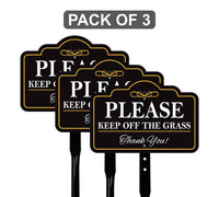 3 Pack Please Keep Off The Grass Yard Sign with 16" Stake, Aluminum Stay Off Grass Warning Sign, Outdoor Landscape Protection Lawn Sign