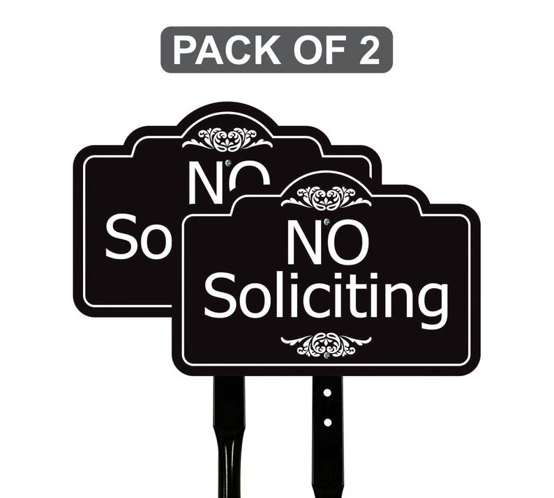 2 Pack No Soliciting Yard Sign with 16" Stake, Rust-Free Aluminum No Solicitors Warning Sign, Outdoor Home Privacy and Security Lawn Sign