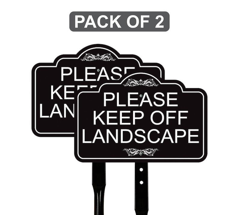 2 Pack Please Keep Off Landscape Yard Sign with 16" Stake, Rust-Free Aluminum Stay Off Grass Warning Sign, Outdoor Lawn Garden Protection