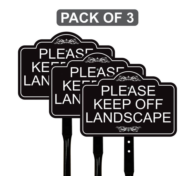3 Pack Please Keep Off Landscape Yard Sign with 16" Stake, Rust-Free Aluminum Stay Off Grass Warning Sign, Outdoor Lawn Garden Protection