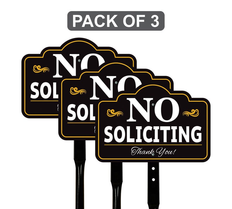 3 Pack No Soliciting Yard Sign with 16" Stake, Rust-Free Aluminum No Solicitors Warning Sign, Outdoor Home Privacy and Security Lawn Sign