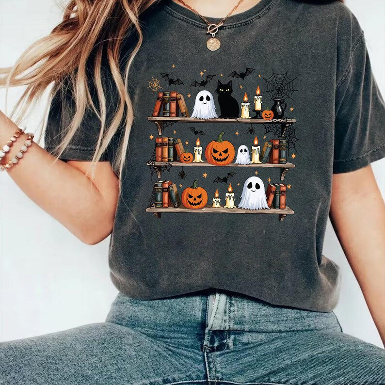 Halloween Book Shelf Short Sleeve T-Shirt