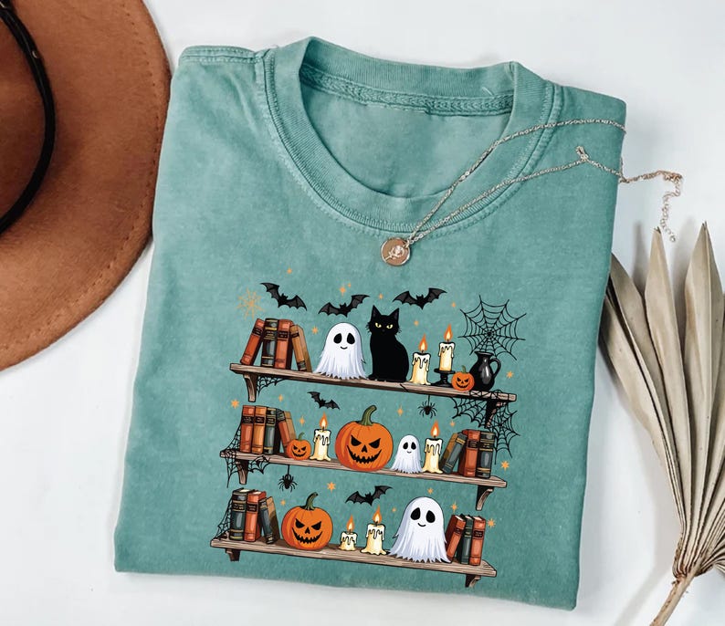 Halloween Book Shelf Short Sleeve T-Shirt