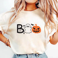 Halloween Boo Short Sleeve T-Shirt, Cute Ghost Pumpkin Shirt