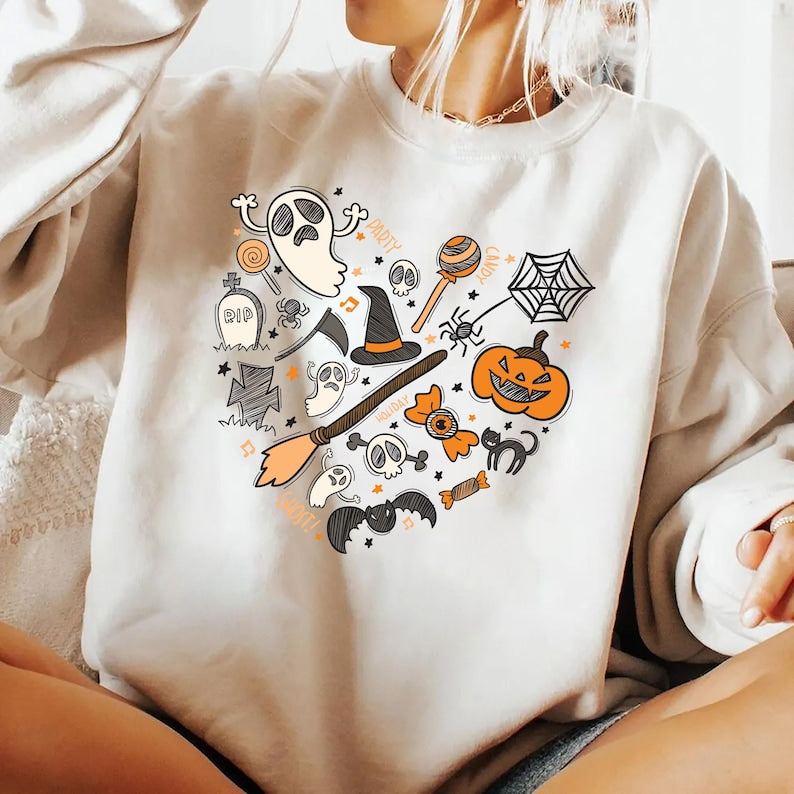 Halloween Doodles Heart Sweatshirt