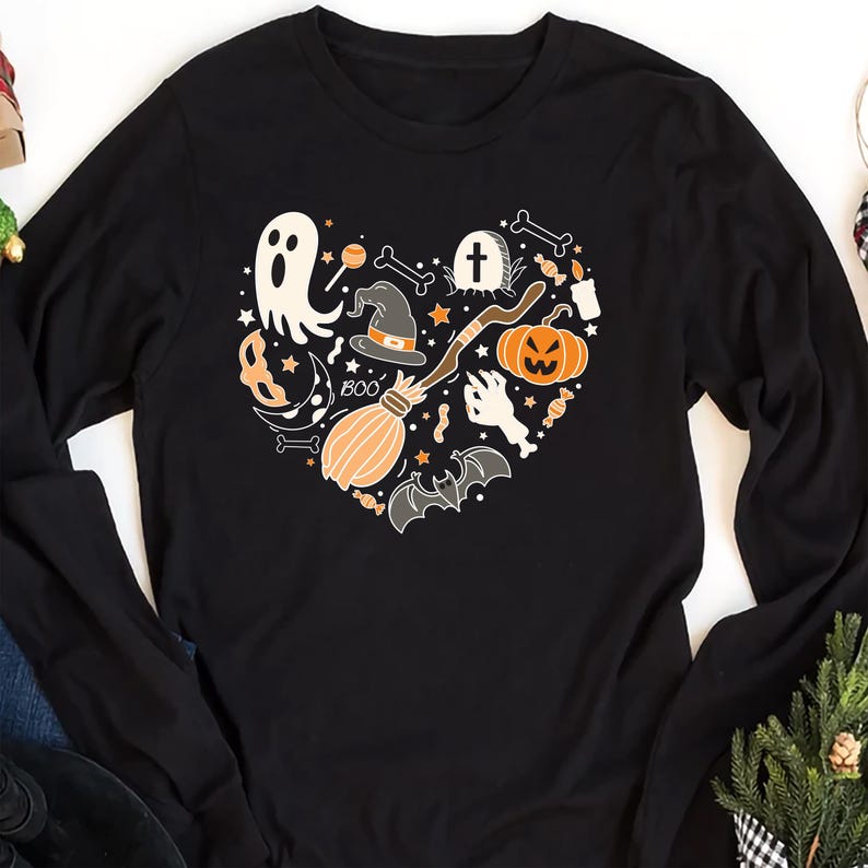 Halloween Doodles Heart Long Sleeve Shirt