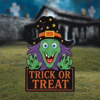 Trick or Treat Witch Yard Sign, Halloween Garden Stakes for Outdoor Decor, Green Witch Lawn Decoration, Spooky Porch Party Display