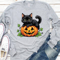 Vintage Black Cat on Pumpkin Long Sleeve Shirt