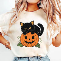 Vintage Black Cat on Pumpkin Short Sleeve T-Shirt