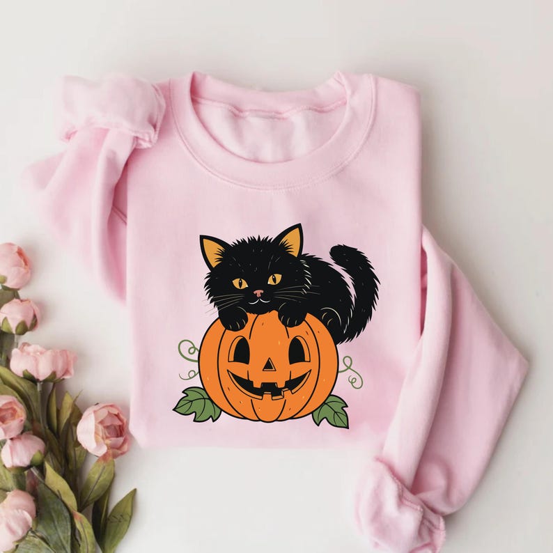 Vintage Black Cat on Pumpkin Sweatshirt