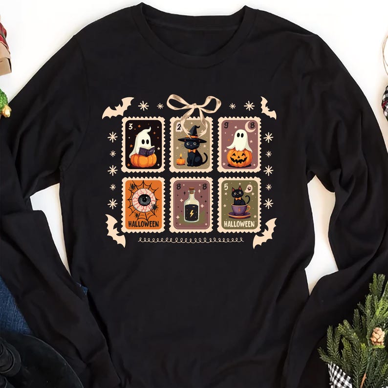 Retro Halloween Stamps Long Sleeve Shirt
