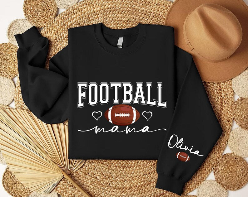 Football Mama Sweatshirt with Kids Name on Sleeve, Two-Sided