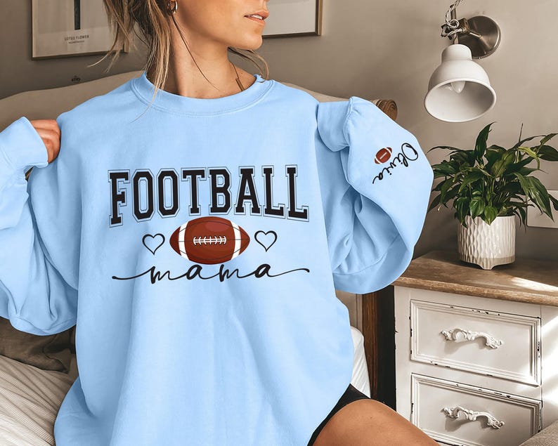 Football Mama Sweatshirt with Kids Name on Sleeve, Two-Sided