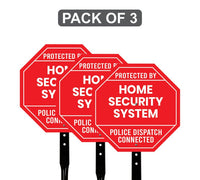 3 Pack Protected by Home Security System Yard Sign with 16" Stake, Octagon Shape Rust-Free Aluminum Warning Sign, UV Protected Outdoor Sign