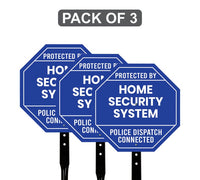 3 Pack Protected by Home Security System Yard Sign with 16" Stake, Octagon Shape Rust-Free Aluminum Warning Sign, UV Protected Outdoor Sign