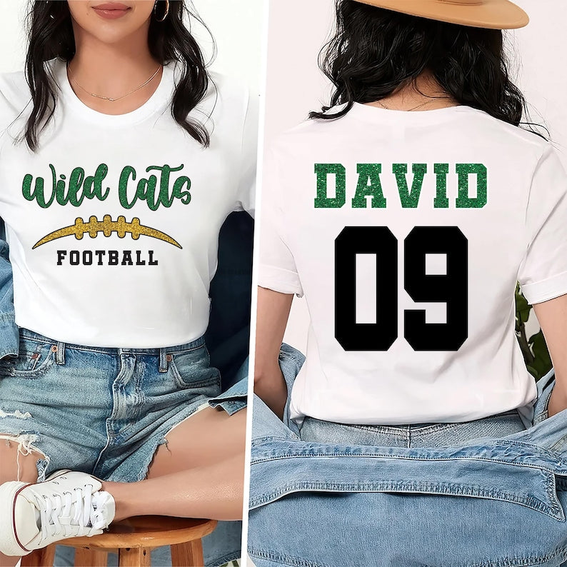 Custom Glitter Football Mascot Short Sleeve T-Shirt, Two Sided
