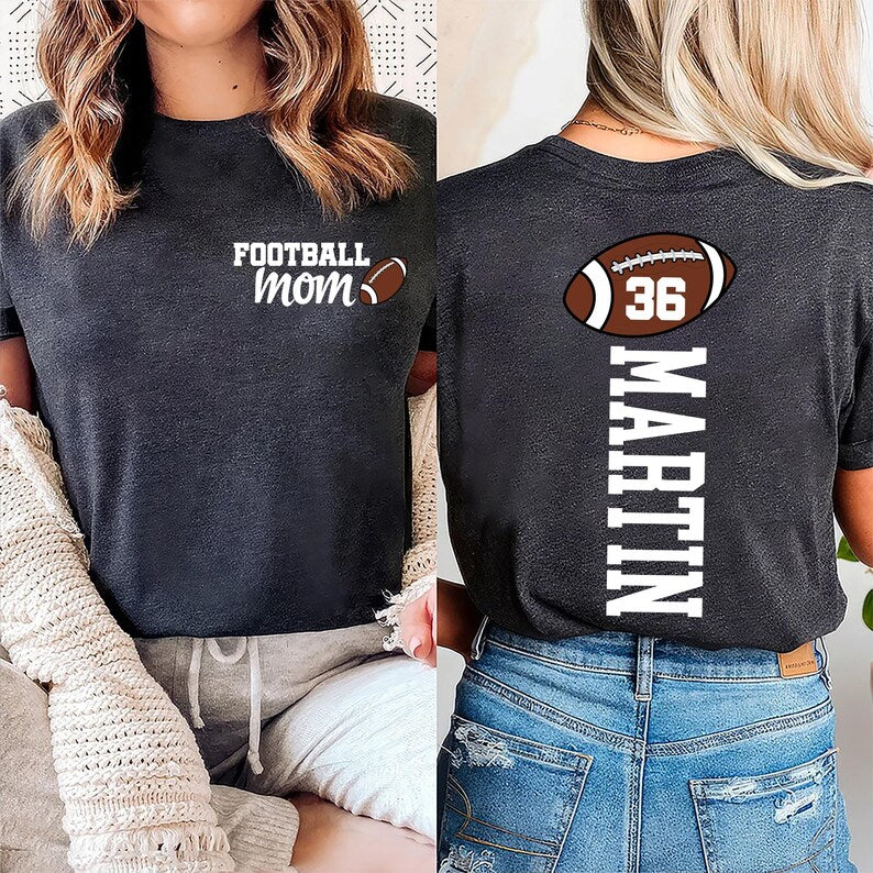 Football Mom Shirt with Kids Name & Jersey Number, Two Sided