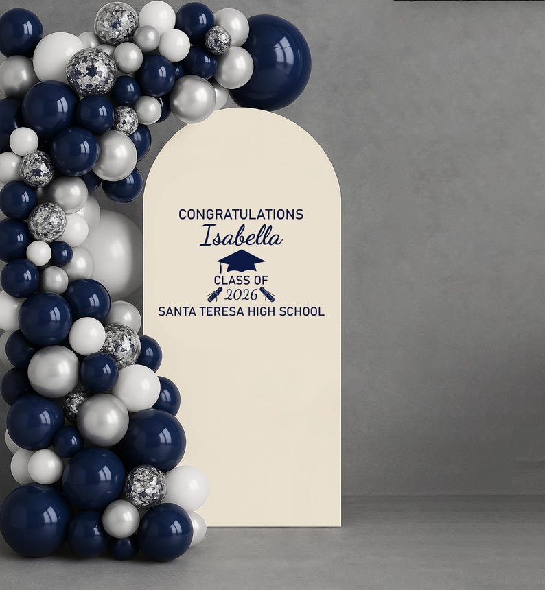 Personalized Graduation Wall Decal, Custom Name Grad Vinyl Sticker, Congrats Grad Decal for Balloon Arch, Class of 2026 Party Backdrop Decor