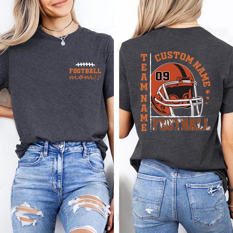 Custom American Football Team Name Shirt, Last Name Football Mom Shirt, Game Day Mom Tee, Front Back