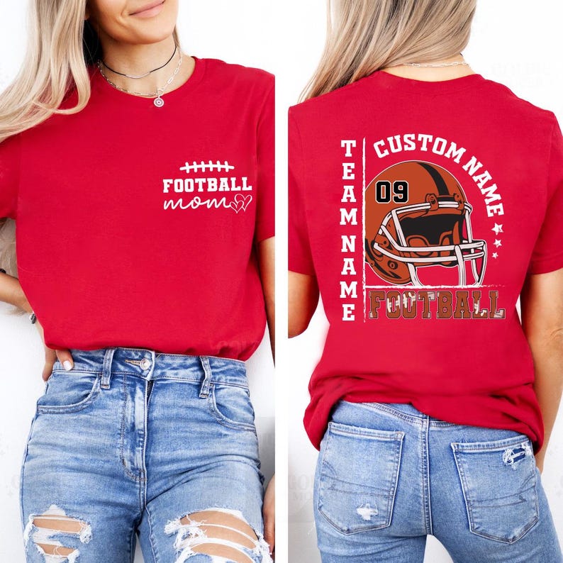 Custom American Football Team Name Shirt, Last Name Football Mom Shirt, Game Day Mom Tee, Front Back