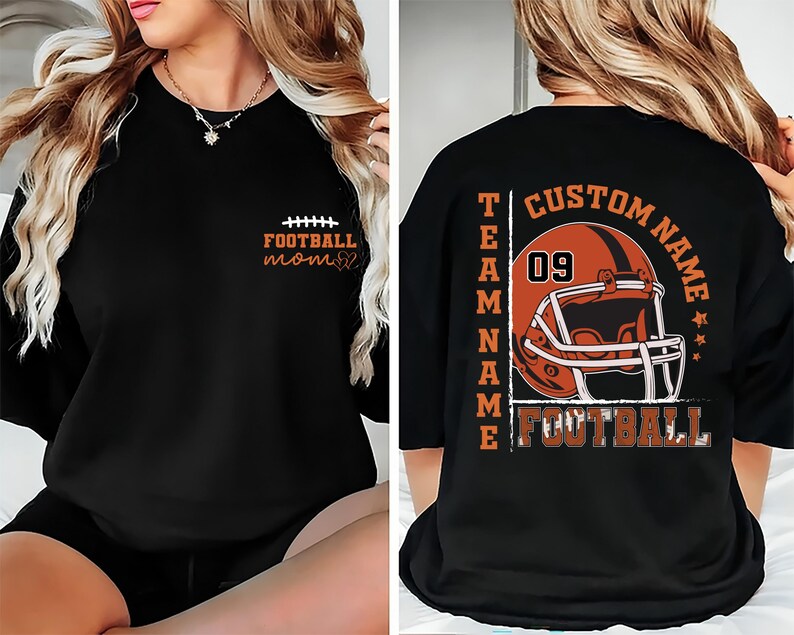 Custom American Football Team Name Shirt, Last Name Football Mom Shirt, Game Day Mom Tee, Front Back