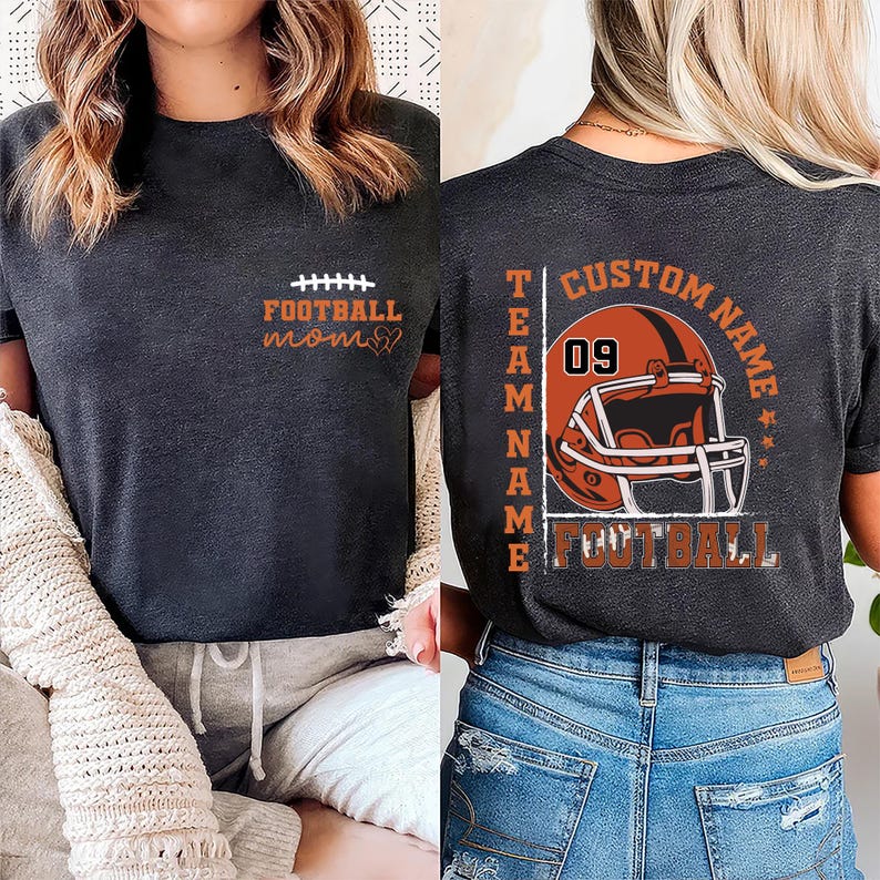Custom American Football Team Name Shirt, Last Name Football Mom Shirt, Game Day Mom Tee, Front Back