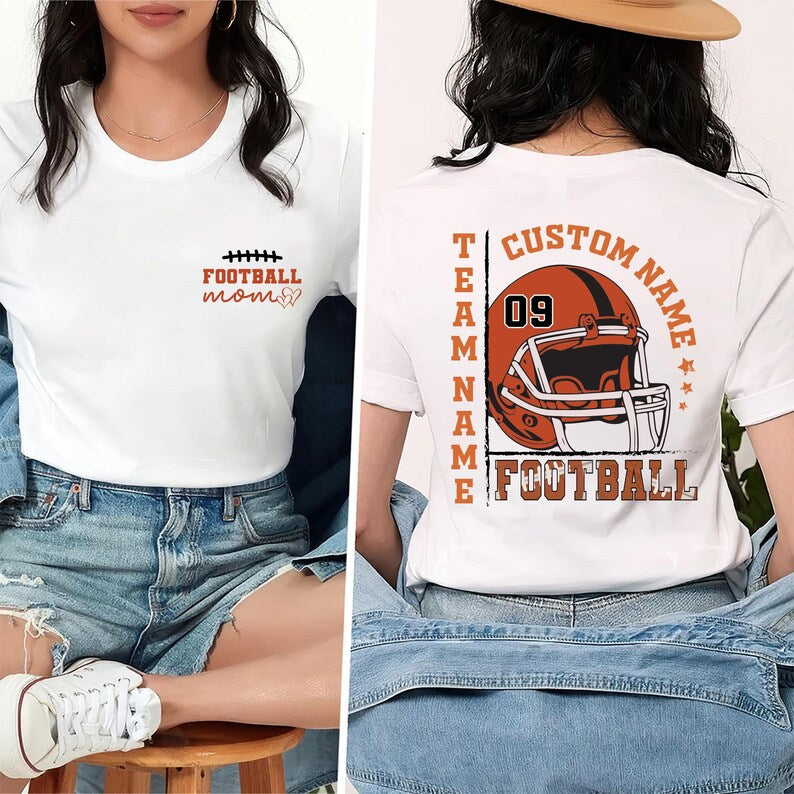Custom American Football Team Name Shirt, Last Name Football Mom Shirt, Game Day Mom Tee, Front Back
