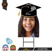 Custom Graduation Face Yard Sign 2026 - Class of 2026, Graduation Hat, Grad 2026, Personalized Graduation Head Yard Sign with Metal H-Stake