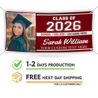 Graduation 2026 Personalized Banner Sign With Photo - 13 Oz Heavy Duty Waterproof Class of 2026, Graduation Vinyl Banner With Metal Grommets