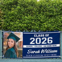 Graduation 2026 Personalized Banner Sign With Photo - 13 Oz Heavy Duty Waterproof Class of 2026, Graduation Vinyl Banner With Metal Grommets