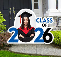 Custom Graduation Photo Yard Sign 2026 - Class of 2026, School Colors, Grad 2026, Personalized Graduation Photo Yard Sign with Metal H-Stake