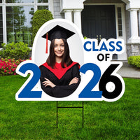 Custom Graduation Photo Yard Sign 2026 - Class of 2026, School Colors, Grad 2026, Personalized Graduation Photo Yard Sign with Metal H-Stake