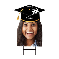 Custom Graduation Face Yard Sign 2026 - Class of 2026, Graduation Hat, Grad 2026, Personalized Graduation Head Yard Sign with Metal H-Stake