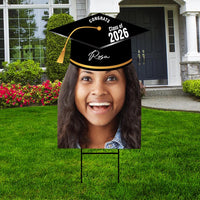 Custom Graduation Face Yard Sign 2026 - Class of 2026, Graduation Hat, Grad 2026, Personalized Graduation Head Yard Sign with Metal H-Stake