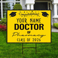 Personalized Graduation Yard Sign 2026, Graduate 2026, Class of 2026, Custom Doctor of Pharmacy Graduation 2026 Yard Sign with Metal H-Stake