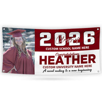 Personalized Graduation Banner 2026 With Photo, High School, College, University, Class of 2026, Graduation Vinyl Banner With Metal Grommets