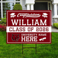 Personalized College Graduation 2026 Yard Sign, College Logo, Class of 2026, Custom Graduate School University Lawn Sign with Metal H-Stake