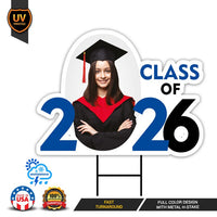 Custom Graduation Photo Yard Sign 2026 - Class of 2026, School Colors, Grad 2026, Personalized Graduation Photo Yard Sign with Metal H-Stake