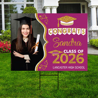 Personalized Graduation Yard Sign 2026 with Photo, 2026 Senior Grad Sign, Class of 2026, Custom Graduation 2026 Yard Sign with Metal H-Stake